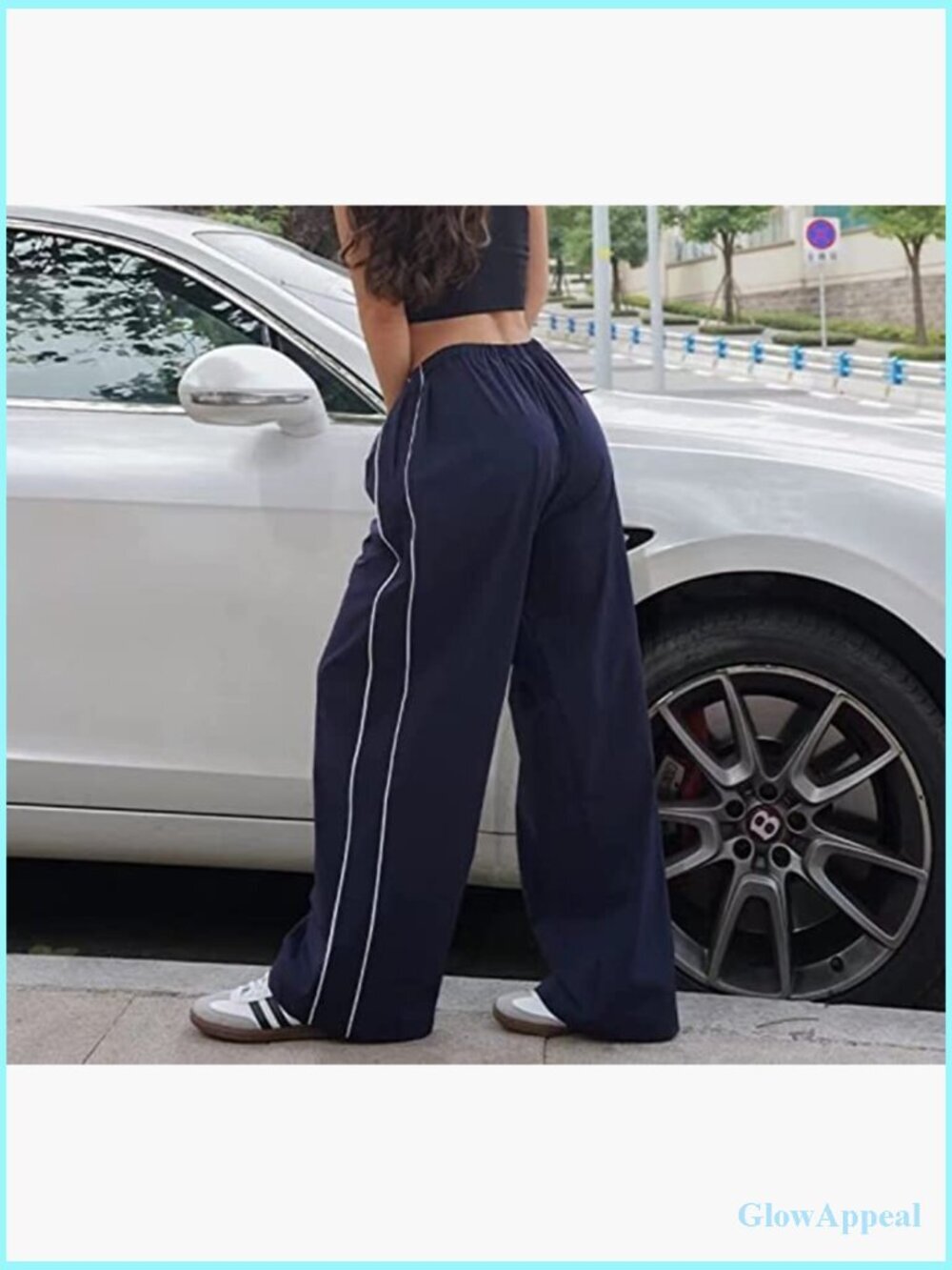 Women's Baggy Parachute Track Pants Polyester Drawstring Loose Fit - Picture 2 of 7